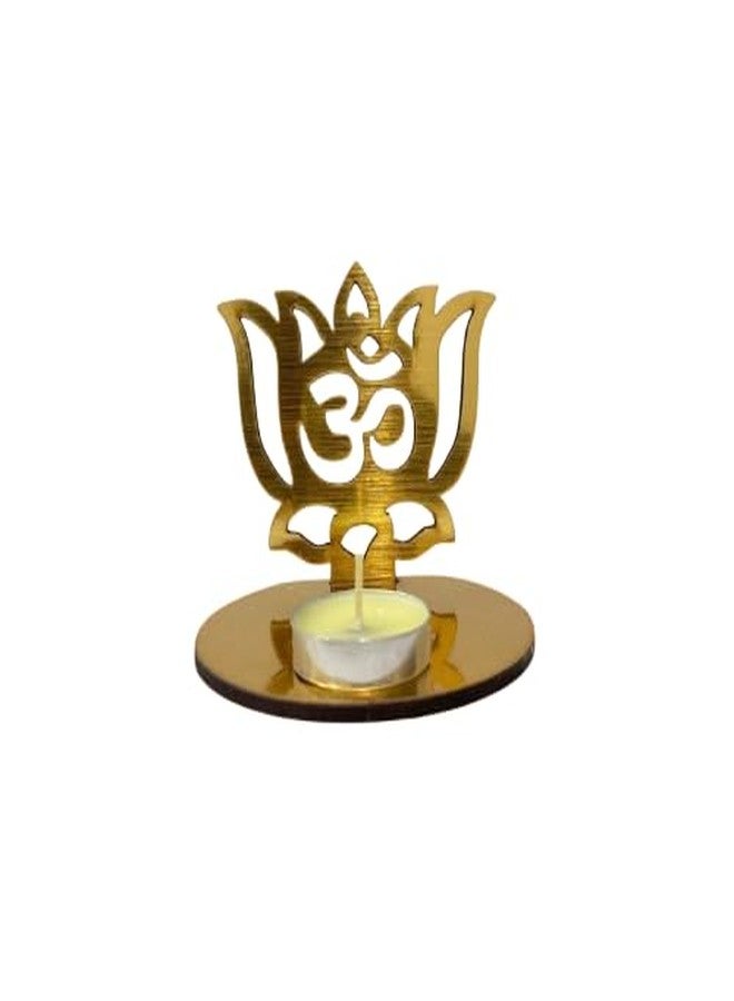 RUJVE Golden MDF Wooden Om Shadow Decorative Tea Light Candle Holder, Diya Stand for Home Decoration | Navratri, Diwali Decoration Items for Home Decor | Diwali Gift for Festival RWL-1001 - Image 3